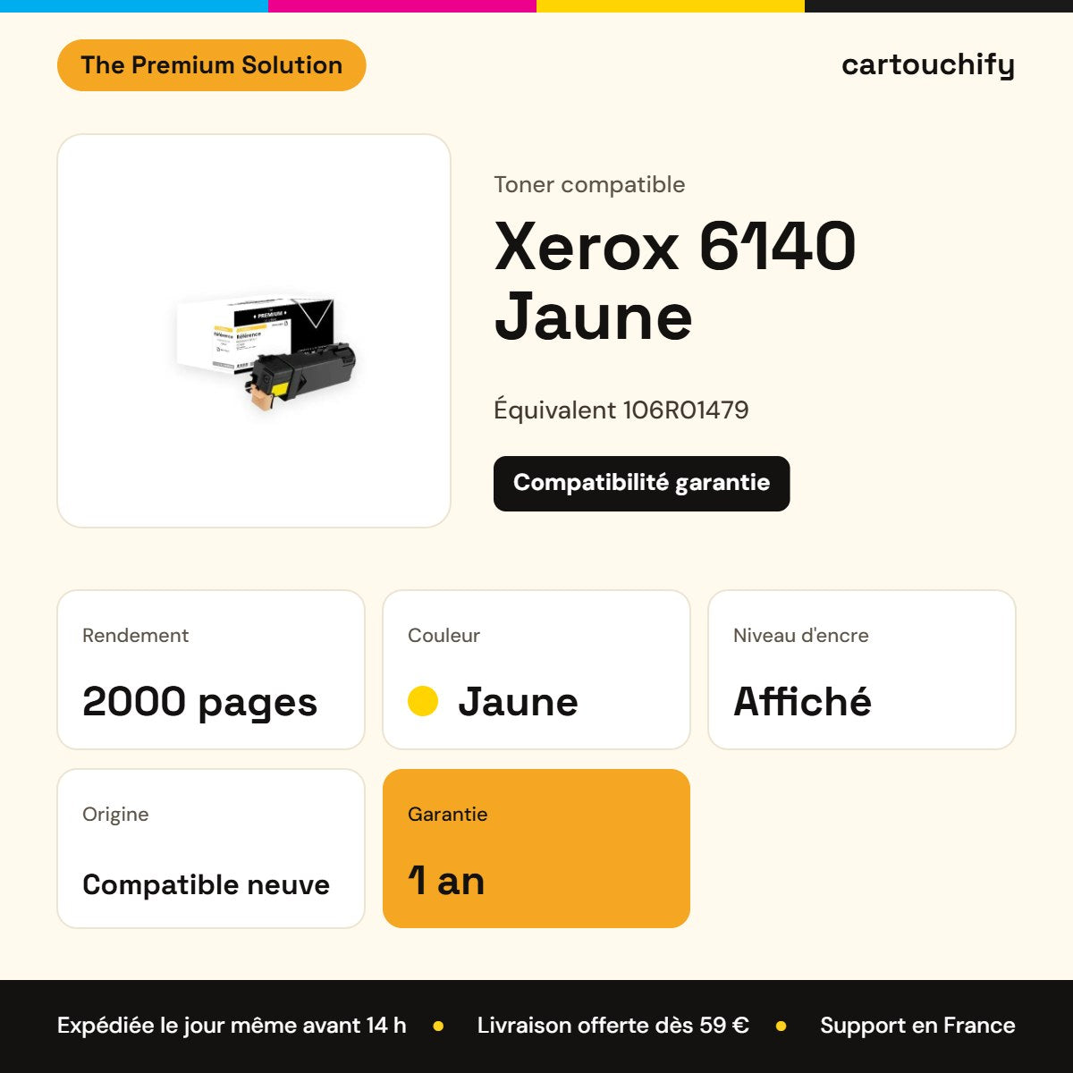 Xerox 6140 Toner Jaune compatible équivalent à 106R01479 : caractéristiques