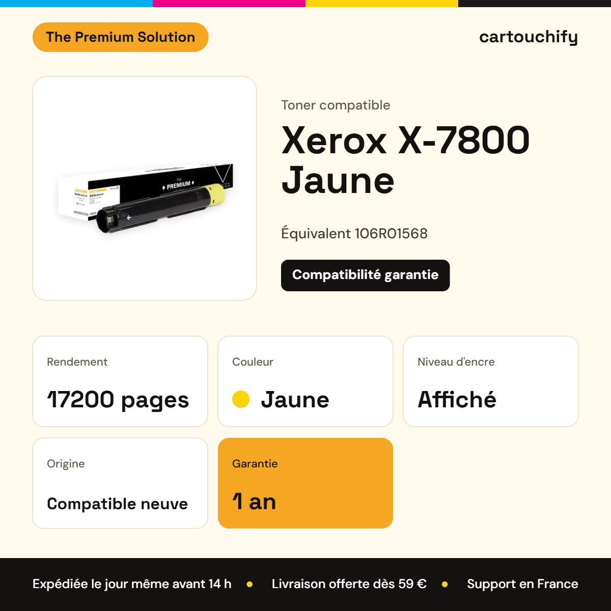Xerox X-7800 Toner Jaune compatible équivalent à 106R01568 : caractéristiques