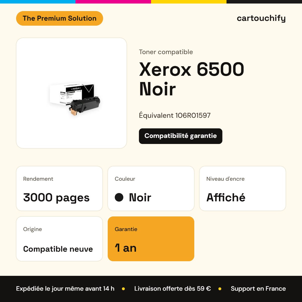 Xerox 6500 Toner Noir compatible équivalent à 106R01597 : caractéristiques