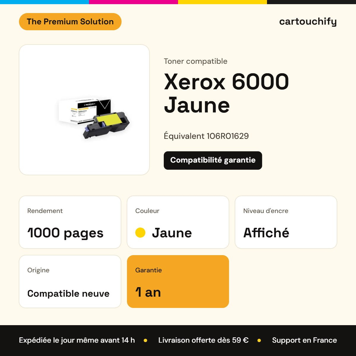 Xerox 6000 Toner Jaune compatible équivalent à 106R01629 : caractéristiques