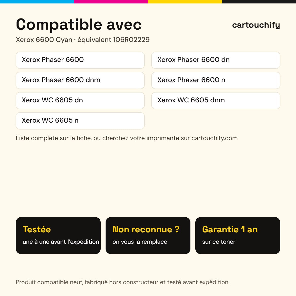 Imprimantes compatibles avec Xerox 6600 Toner Cyan compatible équivalent à 106R02229