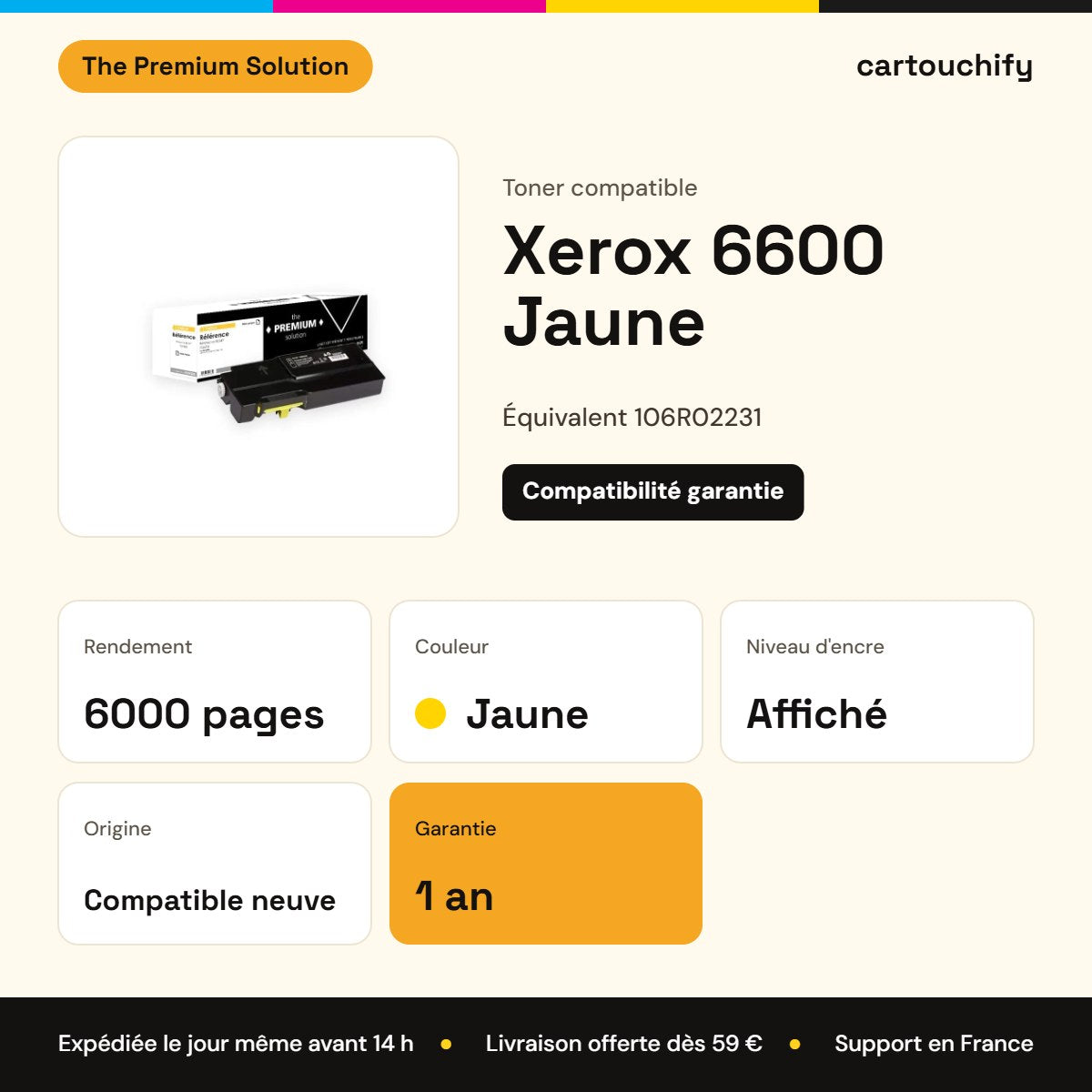 Xerox 6600 Toner Jaune compatible équivalent à 106R02231 : caractéristiques