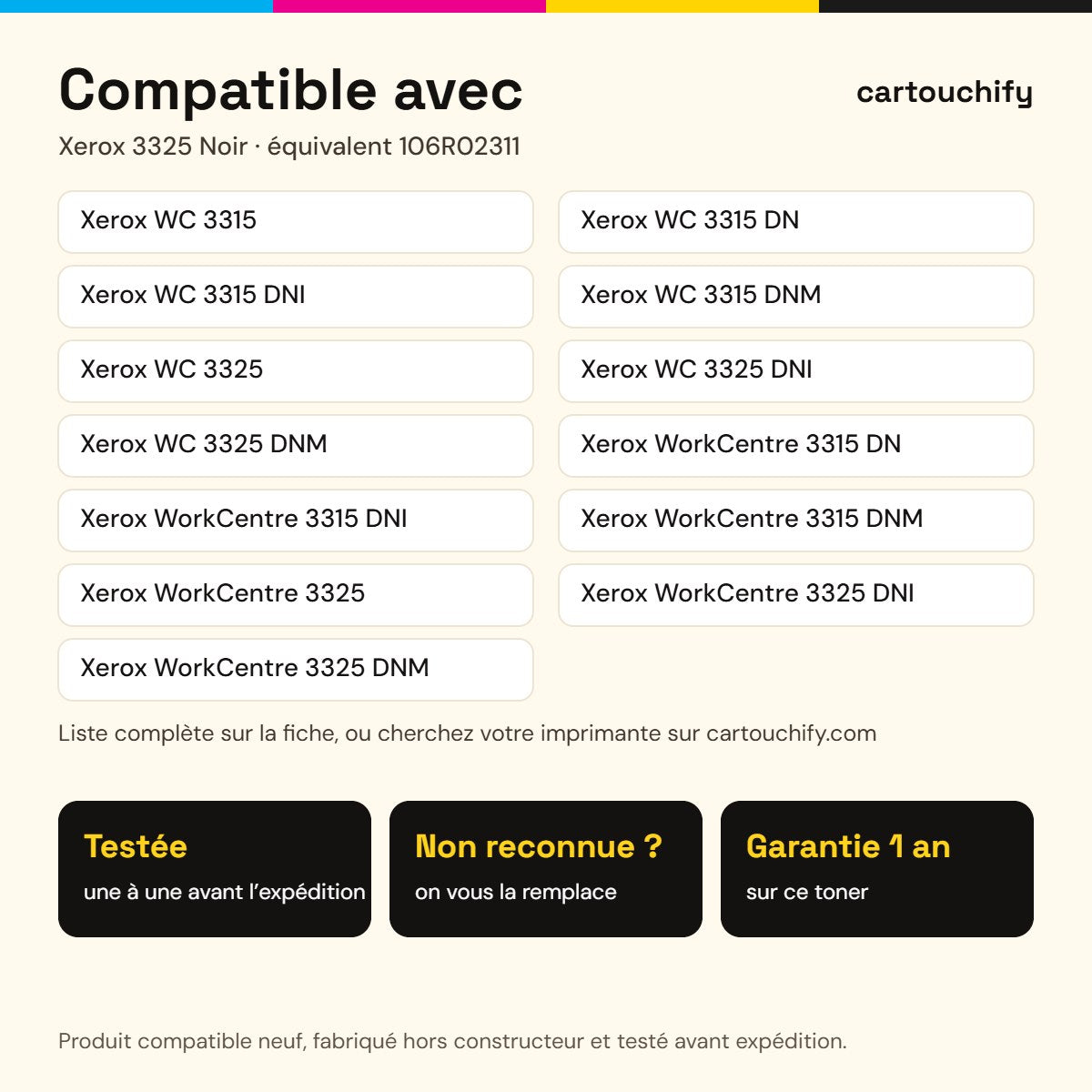 Imprimantes compatibles avec Xerox 3325 Toner Noir compatible équivalent à 106R02311