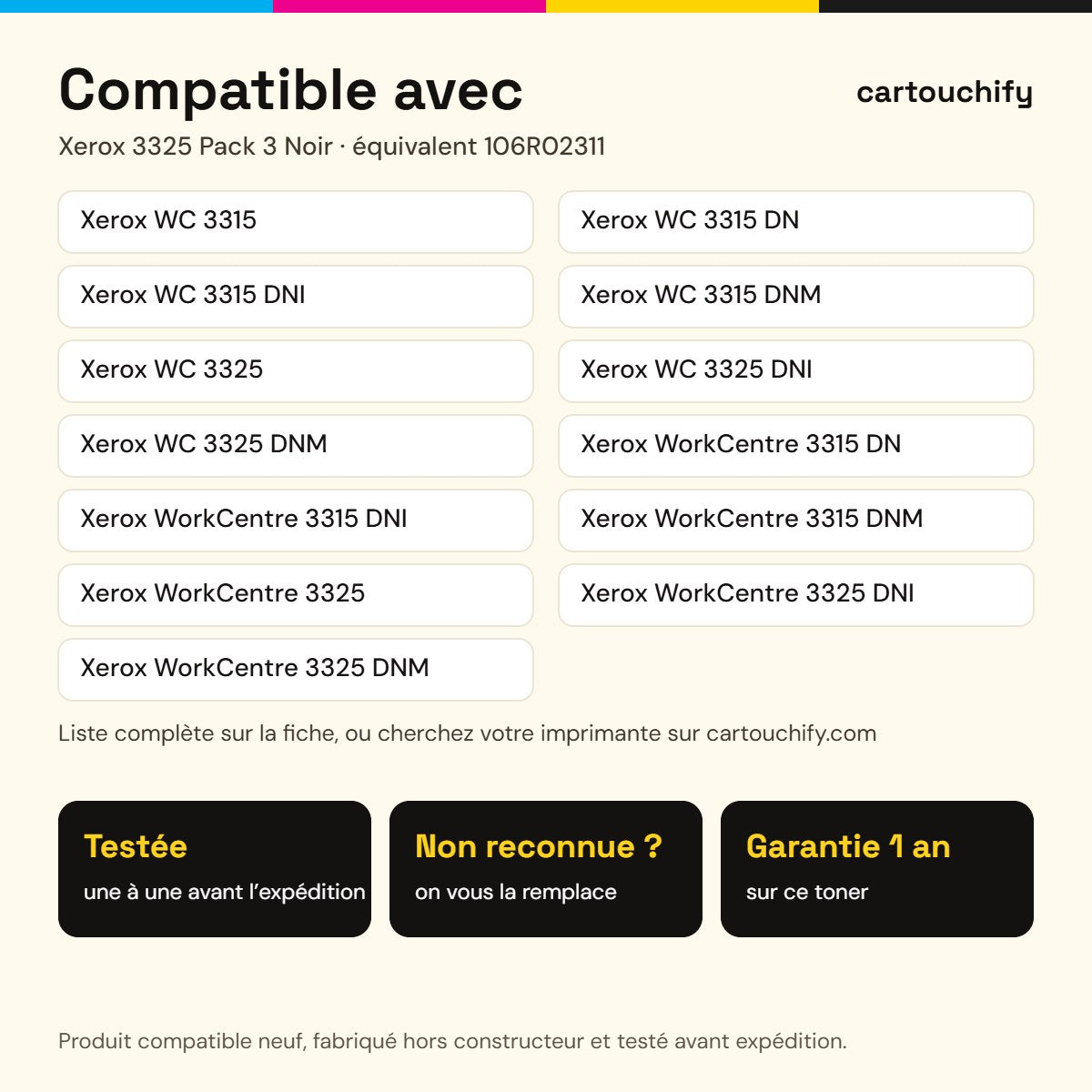 Imprimantes compatibles avec Xerox 3325 Toner Pack 3 Noir compatible équivalent à 106R02311