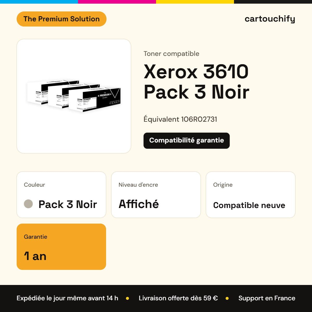 Xerox 3610 Toner Pack 3 Noir compatible équivalent à 106R02731 : caractéristiques