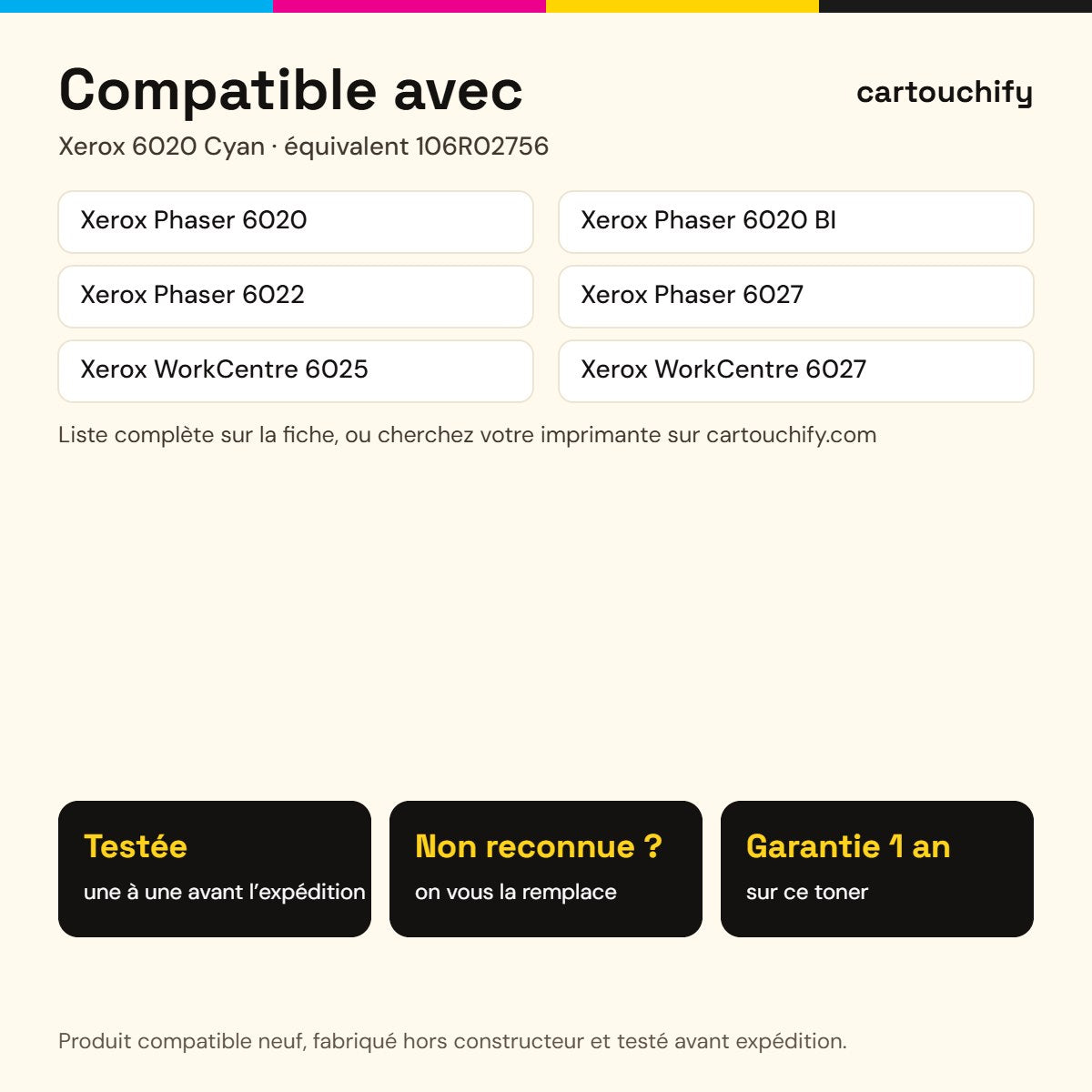 Imprimantes compatibles avec Xerox 6020 Toner Cyan compatible équivalent à 106R02756