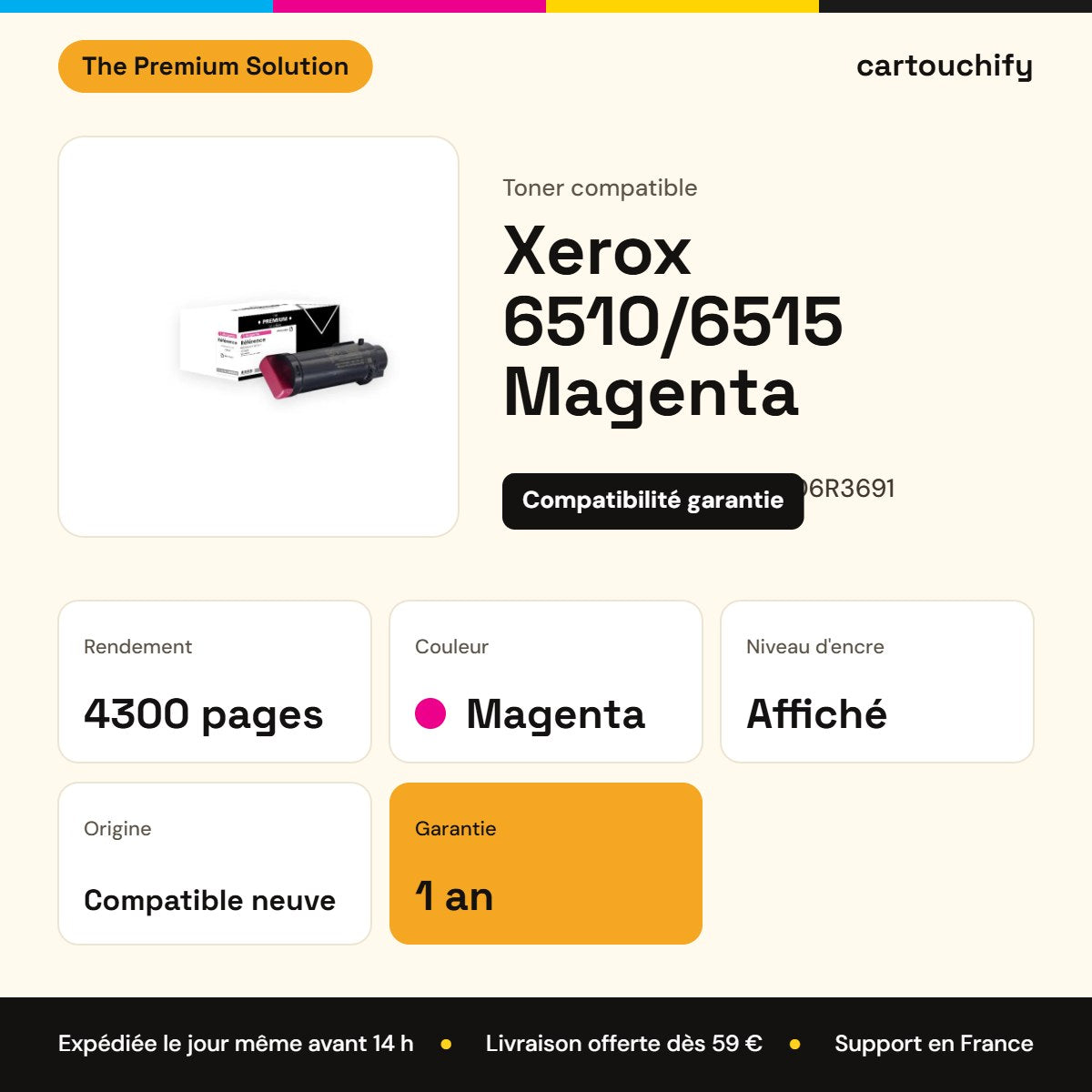 Xerox 6510/6515 Toner Magenta compatible équivalent à 106R03691, 106R3691 : caractéristiques
