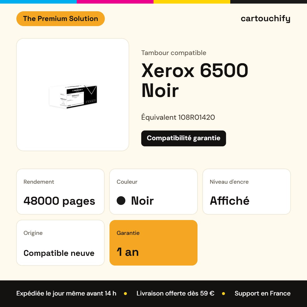 Xerox 6500 Tambour Noir compatible équivalent à 108R01420 : caractéristiques