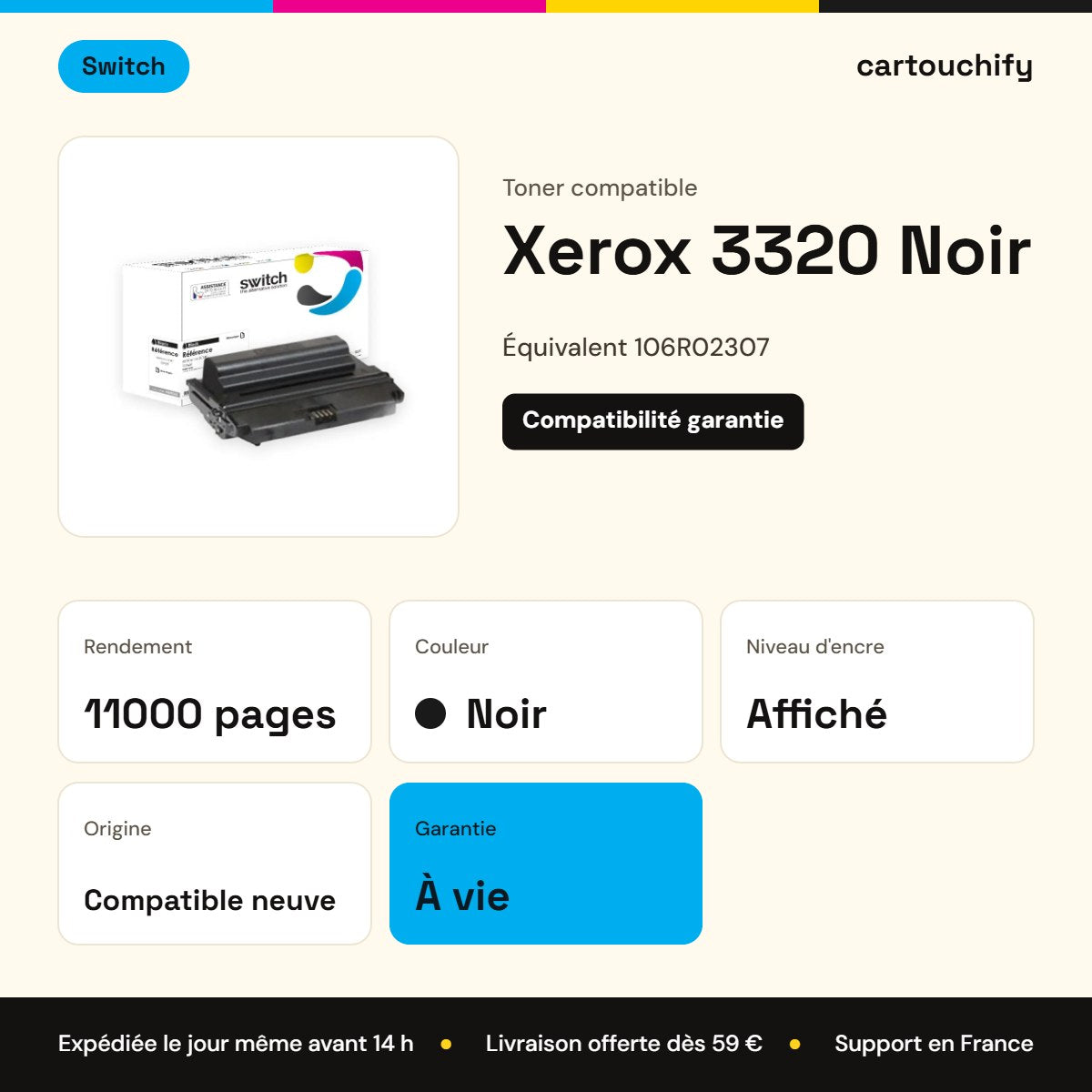 Xerox 3320 Toner Noir compatible équivalent à 106R02307 · Switch : caractéristiques